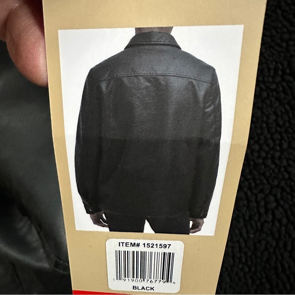 LEVIS Faux Leather Sherpa Lined Black Snap Zip Trucker Jacket NWT Mens Sz M - Picture 5 of 12